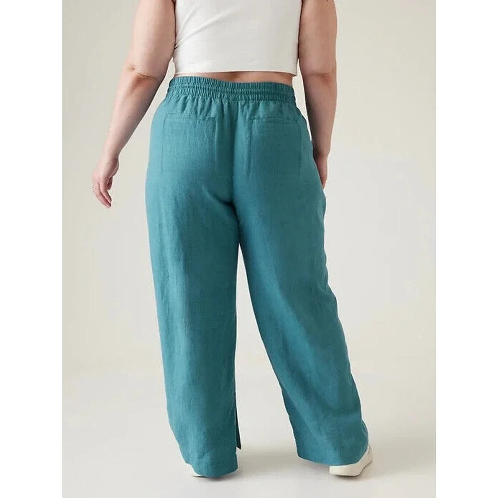 NWT Athleta Retreat Linen Wide Leg Pant Teal Blue/Green Women's Plus Size 26 - Picture 5 of 15